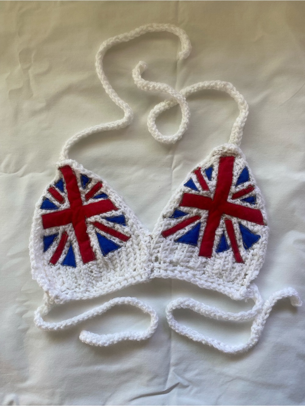 White Crochet Union Jack Crop Top